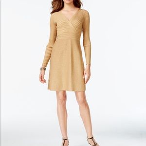 INC Surplice metallic gold fit & flare dress, size XS, NWT